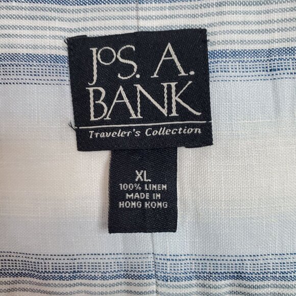Jos A Bank Size XL Shirt Linen Stripe Travelers Collection Short Sleeve Business - Picture 7 of 9